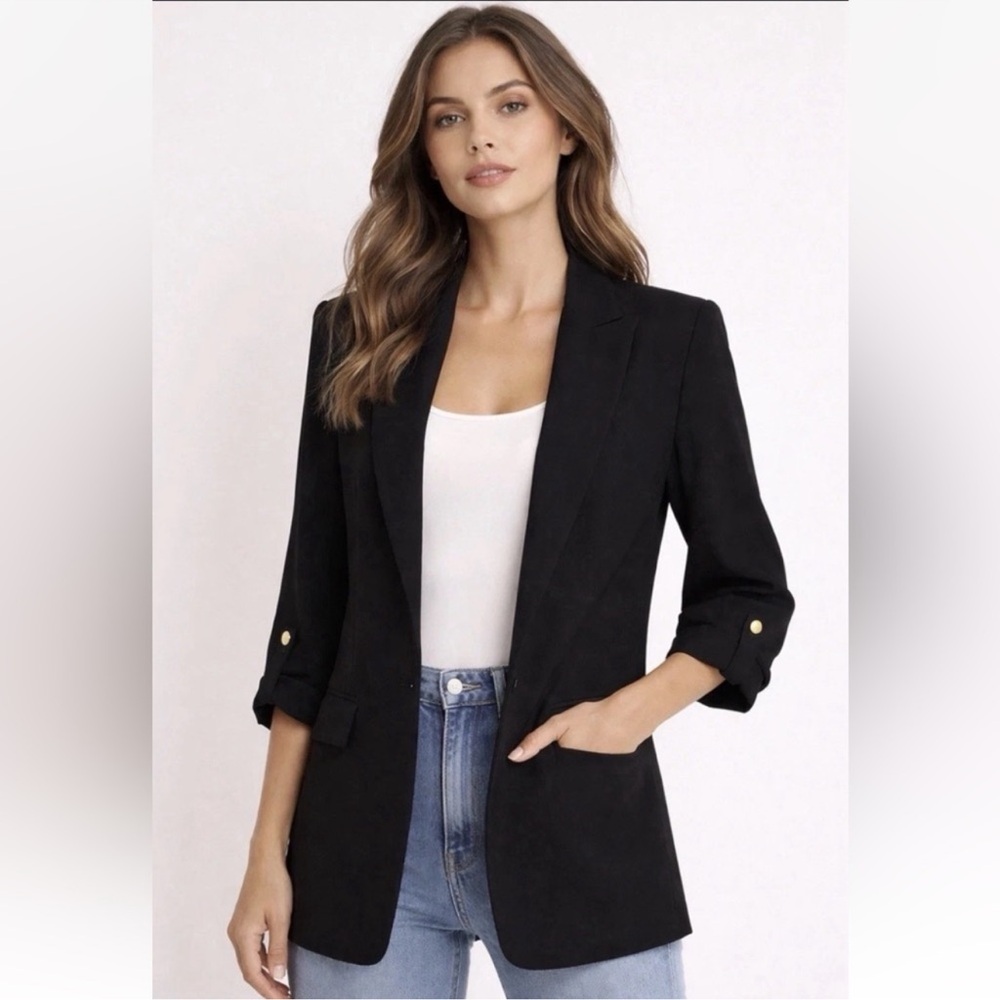 Zara Black Blazer with Roll-Tab Sleeves NWOT